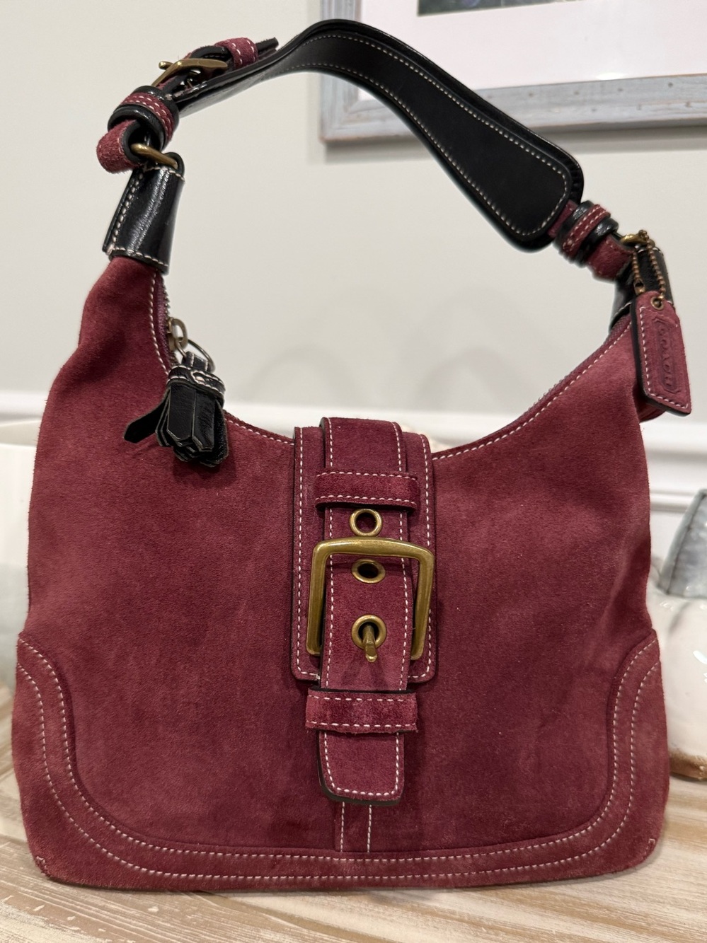 Coach hamptons Burgundy Suede Hobo Bag Y2K